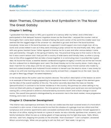 Main Themes, Characters And Symbolism In The Novel The Great Gatsby