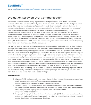 Evaluation Essay on Oral Communication