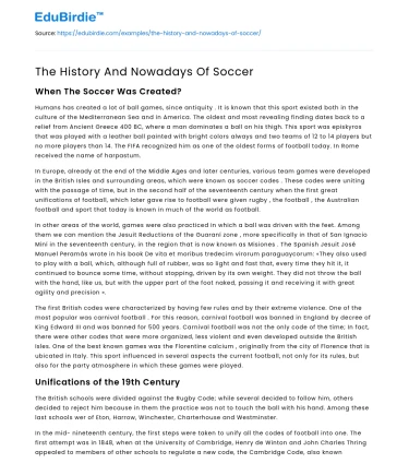 The History And Nowadays Of Soccer