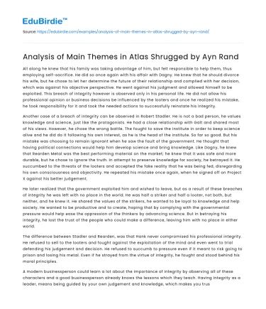 Analysis of Main Themes in Atlas Shrugged by Ayn Rand