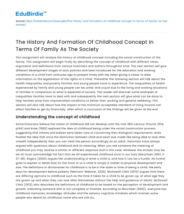 Childhood Concept: Family and Society Formation