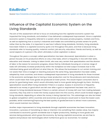 Influence of the Capitalist Economic System on the Living Standards