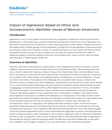Depression Impact on Mexican American Ethnicity & Socioeconomics