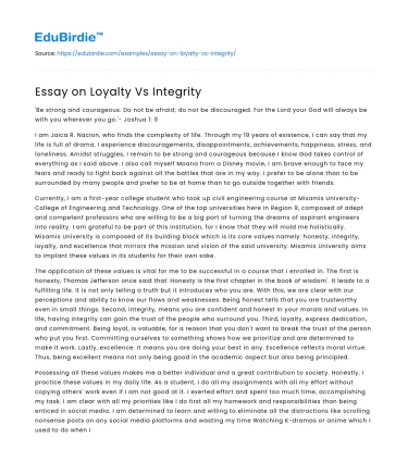 Essay on Loyalty Vs Integrity