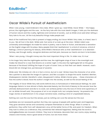 Oscar Wilde: Aestheticism in Art and Life