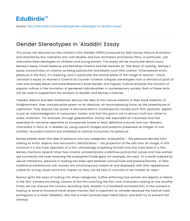 Gender Stereotypes in ‘Aladdin’ Essay