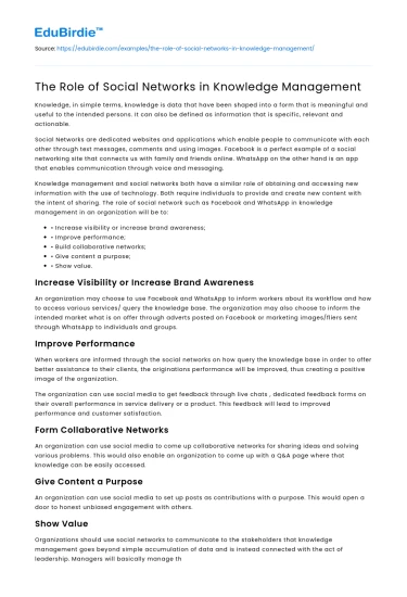 The Role of Social Networks in Knowledge Management