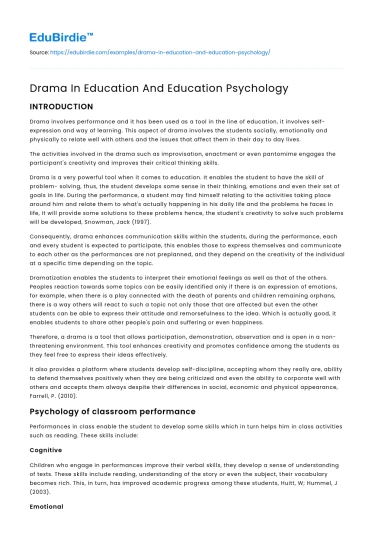 Drama In Education And Education Psychology