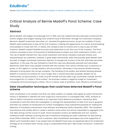 Critical Analysis of Bernie Madoff’s Ponzi Scheme: Case Study
