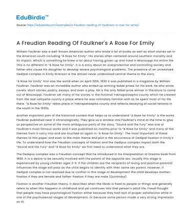 A Freudian Reading Of Faulkner’s A Rose For Emily