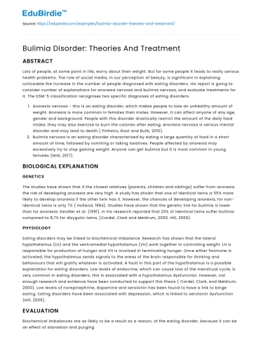 Bulimia Disorder: Theories And Treatment