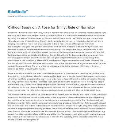 Critical Essay on ‘A Rose for Emily’: Role of Narrator