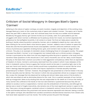 Criticism of Social Misogyny in Georges Bizet’s Opera ‘Carmen’