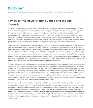 Review of the Movie ‘Indiana Jones and the Last Crusade’