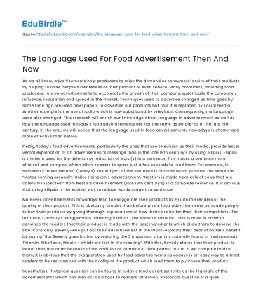 The Language Used For Food Advertisement Then And Now