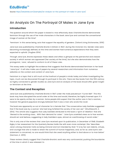 An Analysis On The Portrayal Of Males In Jane Eyre