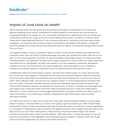 Impact of Junk Food on Health