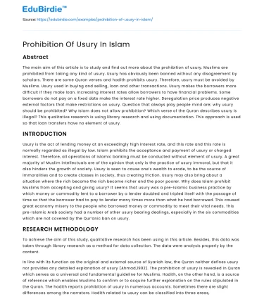 Prohibition Of Usury In Islam