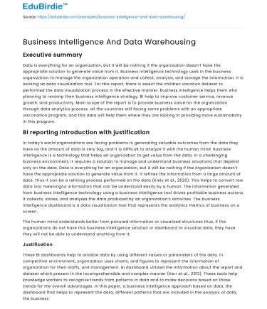 Business Intelligence And Data Warehousing