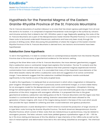 Parental Magma Hypothesis for St Francois Mountains