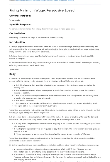 Rising Minimum Wage: Persuasive Speech