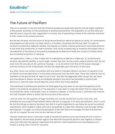 The Future of Pacifism