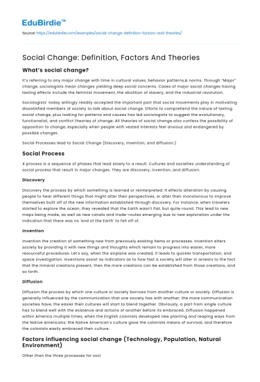 Dynamics of Social Transformation: Concepts and Influences