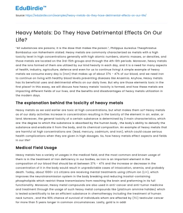 Heavy Metals: Do They Have Detrimental Effects On Our Life?