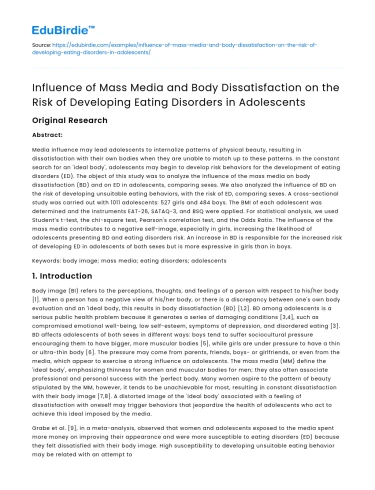 Media, Body Dissatisfaction, & Eating Disorders in Teens