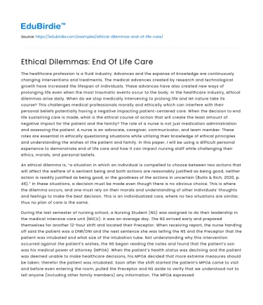 Ethical Dilemmas: End Of Life Care