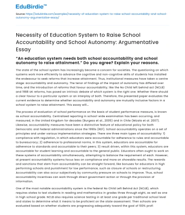 Education System: School Accountability vs Autonomy