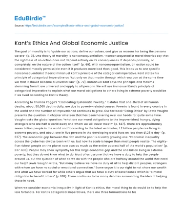Kant’s Ethics And Global Economic Justice