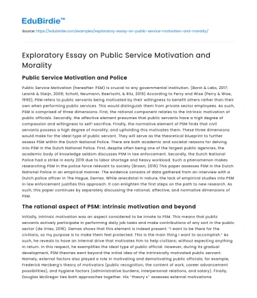 Exploratory Essay on Public Service Motivation and Morality
