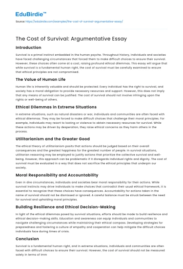 The Cost of Survival: Argumentative Essay