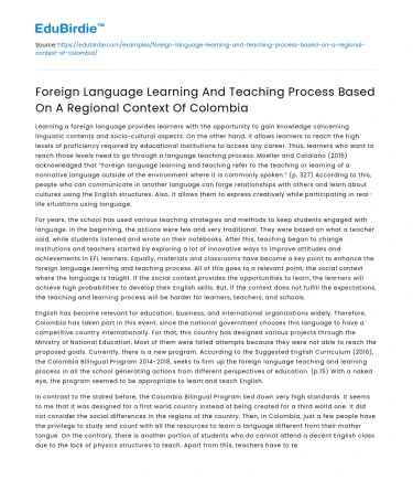 Colombian Context in Foreign Language Learning