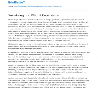 Well-Being and What It Depends on