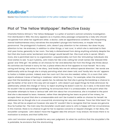 Plot of ‘The Yellow Wallpaper’: Reflective Essay