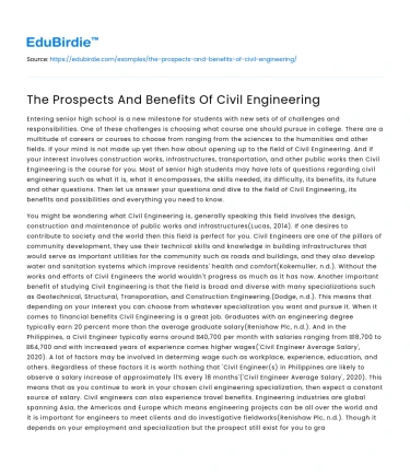 The Prospects And Benefits Of Civil Engineering