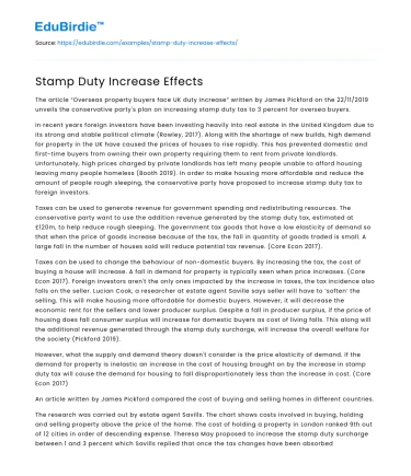 Stamp Duty Increase Effects