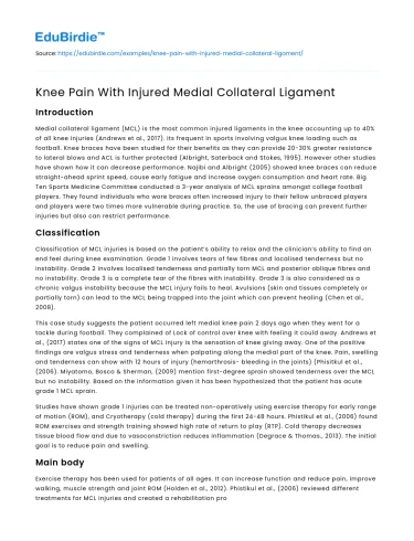 Knee Pain With Injured Medial Collateral Ligament
