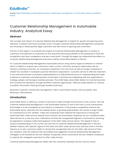Customer Relationship Management in Automobile Industry