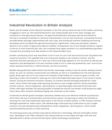 Industrial Revolution in Britain Analysis