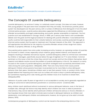 The Concepts Of Juvenile Delinquency