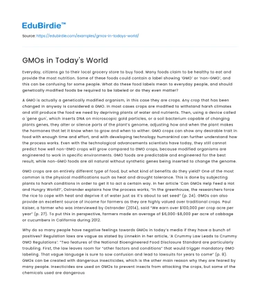 GMOs in Today’s World