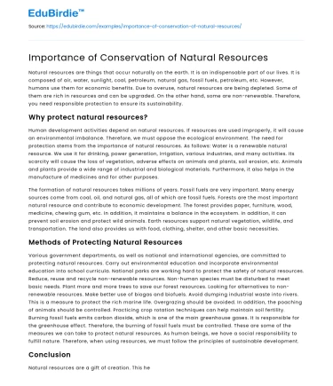 Importance of Conservation of Natural Resources