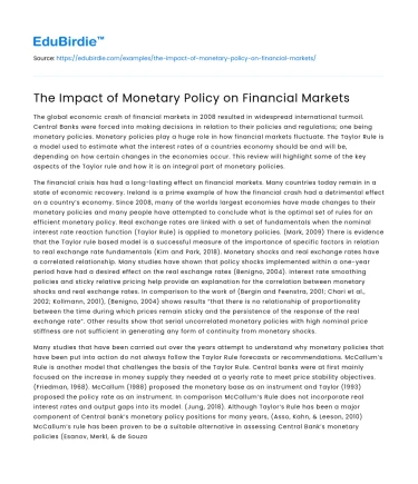 The Impact of Monetary Policy on Financial Markets
