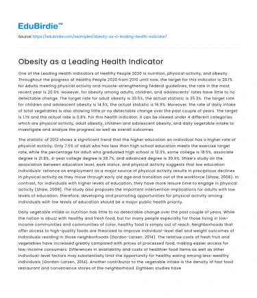 Obesity as a Leading Health Indicator