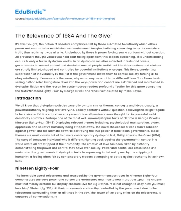 The Relevance Of 1984 And The Giver