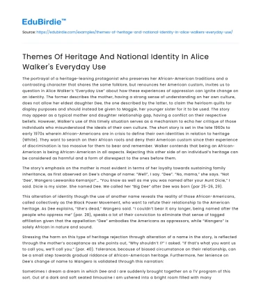 Themes Of Heritage And National Identity In Alice Walker’s Everyday Use