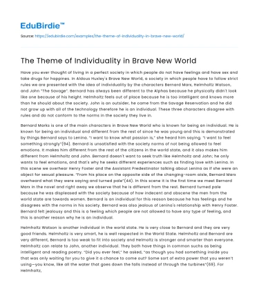 The Theme of Individuality in Brave New World